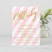 Oh Baby Gold Glitzer Stripe Baby Dusche Einladung (Stehend Vorderseite)