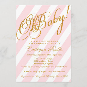 Oh Baby Gold Glitzer Stripe Baby Dusche Einladung