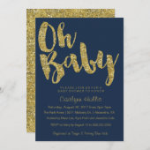 Oh Baby Gold Glitzer und Folie auf der Marineschuh Einladung (Vorne/Hinten)