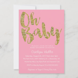Oh Baby Gold Glitzer und Folie auf rosa Babydusche Einladung