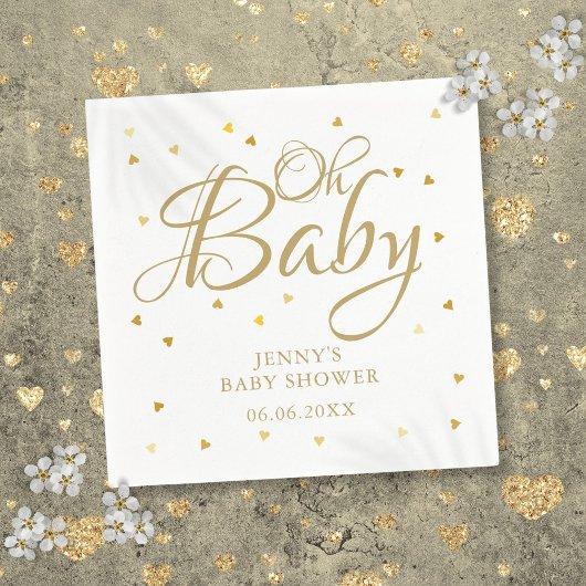 Oh Baby Gold Hearts Confetti Babydusche Sprinkle Serviette