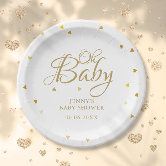 Oh Baby Gold Herz Confetti Babydusche/Sprinkle Pappteller