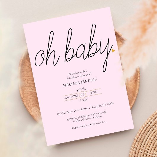 Oh Baby Gold Liebe Heart Baby Dusche / Sprinkle Einladung