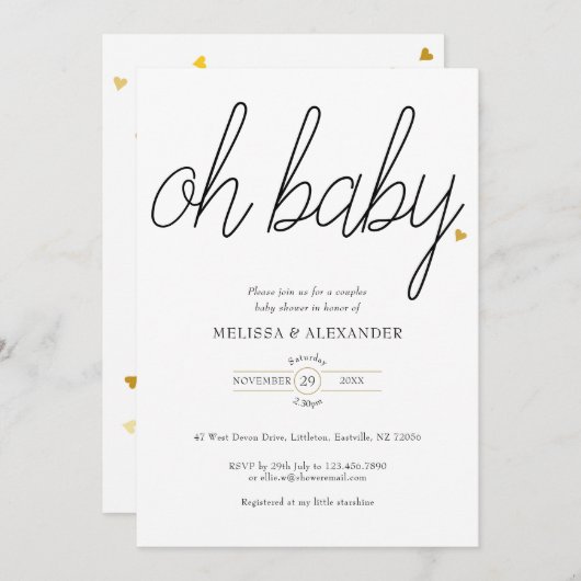Oh Baby Gold Liebe Heart Couples Baby Dusche Einladung (Vorne/Hinten)