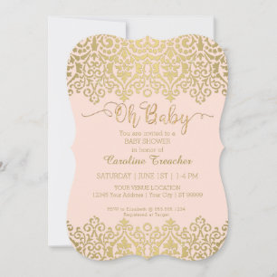 Oh Baby Gold Script Blush Pink Baby Girl Dusche Einladung