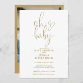 Oh Baby Gold Script Heart Foto Baby Dusche Einladung