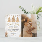 Oh, Baby! Gold Tree Christmas Baby Shower Foto Einladung (Stehend Vorderseite)