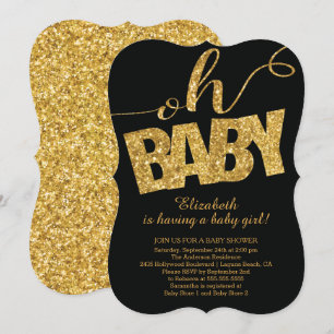 Oh, Baby! Goldene Glitzer Kinderdusche Einladung