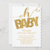 Oh, Baby! Goldene Glitzer Kinderdusche Einladung (Vorderseite)