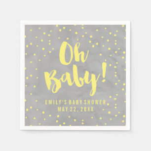 Oh Baby-graue und gelbe Aquarell-Babyparty Serviette