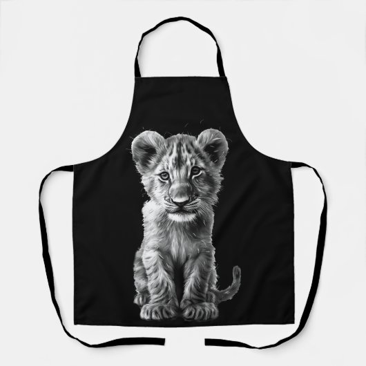 Oh Baby Gray Big Cat Cub Black Schürze (Vorderseite)