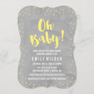 Oh Baby Gray und Yellow Watercolor Babydusche Einladung