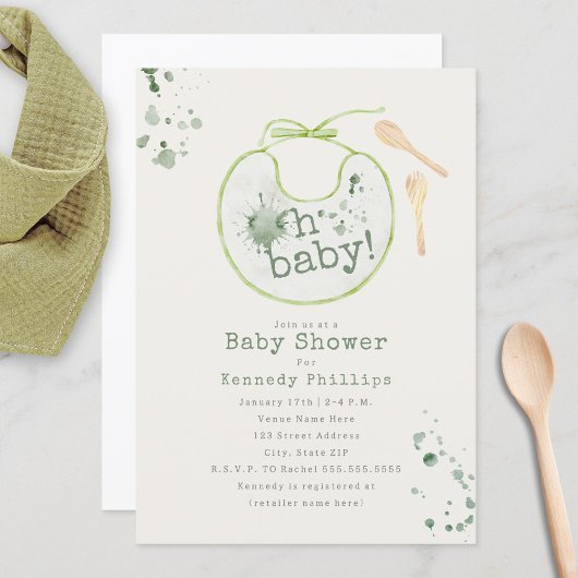 Oh Baby Green Bib Babyfood Neutrale Babydusche Einladung