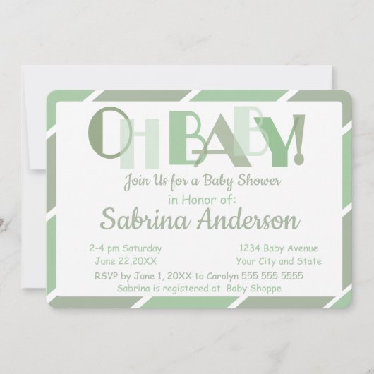 Oh Baby Green Modern Whimsical Baby Dusche Einladung (Vorderseite)
