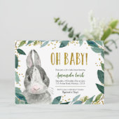Oh Baby Greenery Bunny Baby Shower Einladung (Stehend Vorderseite)