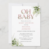 Oh Baby Greenery Dusty Rose Foto Babydusche Einladung (Vorderseite)