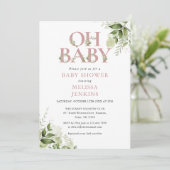 Oh Baby Greenery Dusty Rose Foto Babydusche Einladung (Stehend Vorderseite)