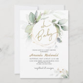 Oh Baby Greenery Gold Foliage Eukalyptus Invitatio Einladung (Vorderseite)