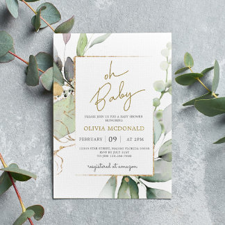 Oh Baby Greenery Gold Frame Eucalyptus Einladung