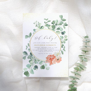 Oh Baby Greenery Pink Floral Girl Babydusche Einladung