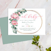 Oh Baby Greenery und Pink Floral Girl Babydusche Einladung