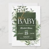 Oh, Baby! Greenery Watercolor Babydusche Einladung (Vorderseite)