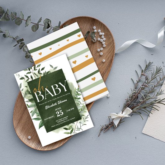 Oh, Baby! Greenery Watercolor Babydusche Einladung