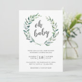 Oh Baby Greenery Wreath Gender Neutral Baby Dusche Einladung (Stehend Vorderseite)
