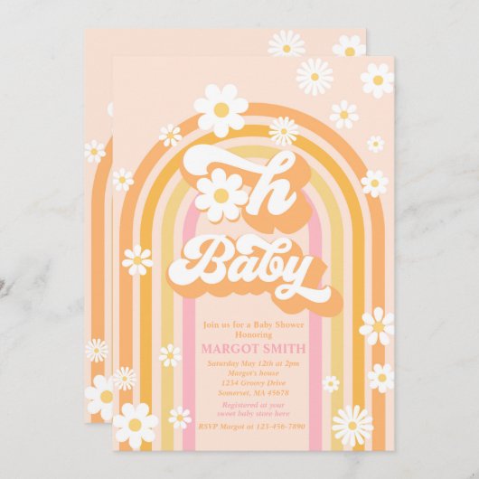 Oh Baby Groovy Boho Daisy Rainbow Baby Shower Einladung (Vorne/Hinten)