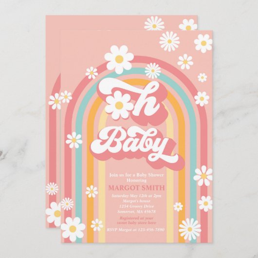 Oh Baby Groovy Boho Daisy Rainbow Baby Shower Einladung (Vorne/Hinten)