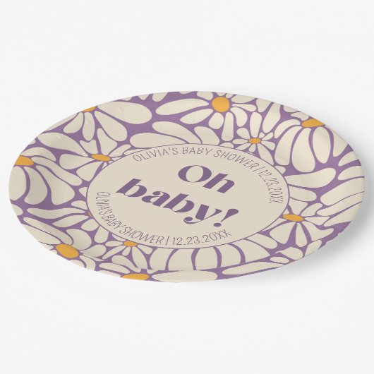 Oh Baby Groovy Retro Daisies Blume Pappteller (Schrägansicht)