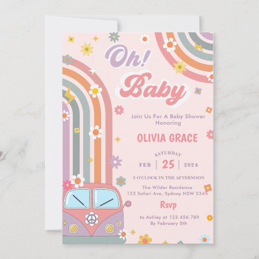 Oh Baby Groovy Retro Daisy Baby ShowParty Einladung (Vorderseite)