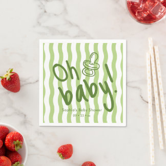 Oh Baby Grüne Wellenstreifen Neutrale Babyparty Serviette