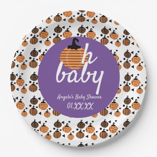 Oh Baby Halloween Confetti Pumpkins Baby Dusche Pappteller (Vorderseite)
