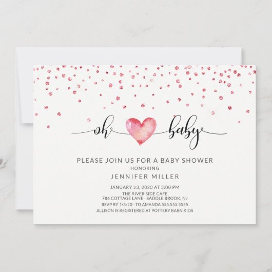 Oh Baby Heart Neutral Baby Dusche Einladung (Vorderseite)