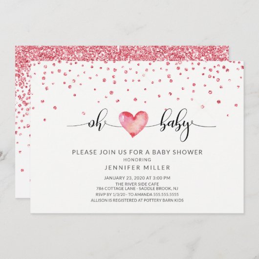Oh Baby Heart Neutral Baby Dusche Einladung (Vorne/Hinten)
