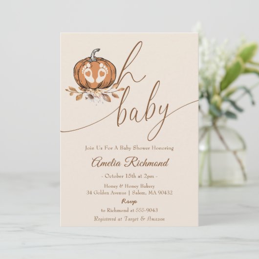 Oh Baby! Herbst Pumpkin Autumn Baby Dusche Einladung (Stehend Vorderseite)