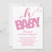 Oh, Baby! Hot Pink Glitzer Kinderdusche Einladung (Vorderseite)