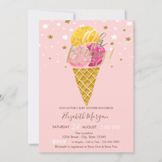 Oh Baby Ice cremes Stars Baby Dusche Einladung (Vorderseite)