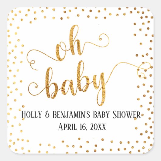 "Oh Baby" Imitate Gold Foil Confetti, Namen & Datu Quadratischer Aufkleber (Vorderseite)