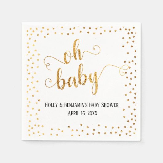 "Oh Baby" Imitate Gold Foil Confetti, Namen & Datu Serviette (Vorderseite)