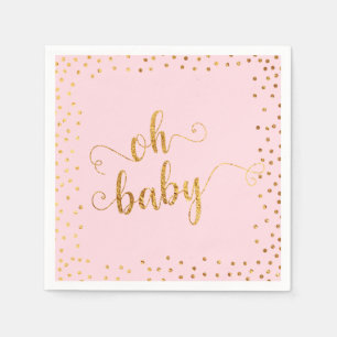 "Oh Baby" Imitate Gold Foil Confetti Pink Baby Dus Serviette