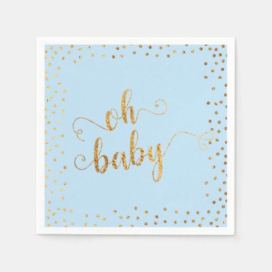 "Oh Baby" Imitats Gold Foil Confetti Baby Blue Dus Serviette (Vorderseite)