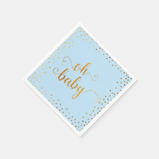 "Oh Baby" Imitats Gold Foil Confetti Baby Blue Dus Serviette (Ecke)