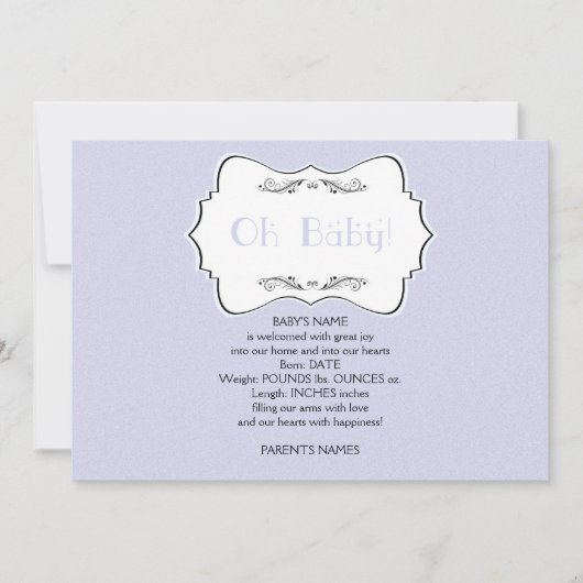 Oh Baby in Blue Baby Ankündigung (Vorderseite)