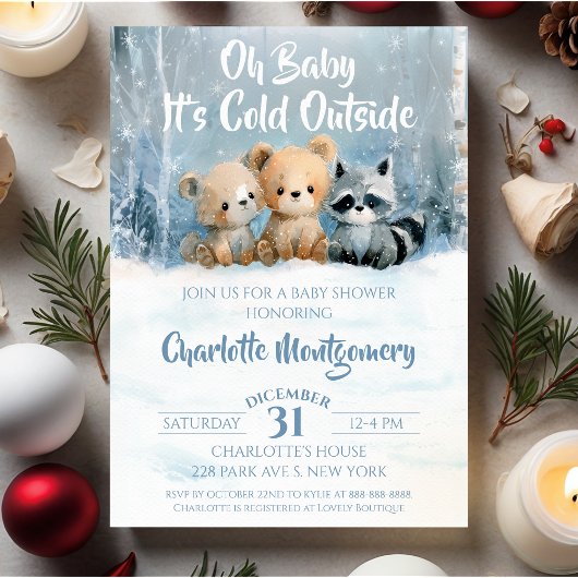 Oh Baby its cold outside Blue Baby Shower Einladung