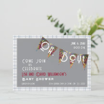 Oh, Baby-Jungen-Baby-Shower-Blau-kariert-Wimpelket