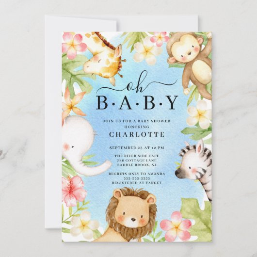 Oh Baby Jungle Baby Dusche Einladung (Vorderseite)