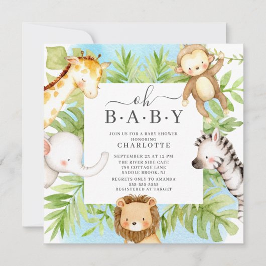 Oh Baby Jungle Baby Dusche Einladung (Vorderseite)