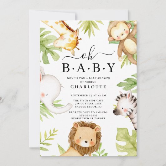 Oh Baby Jungle Baby Dusche Einladung (Vorderseite)